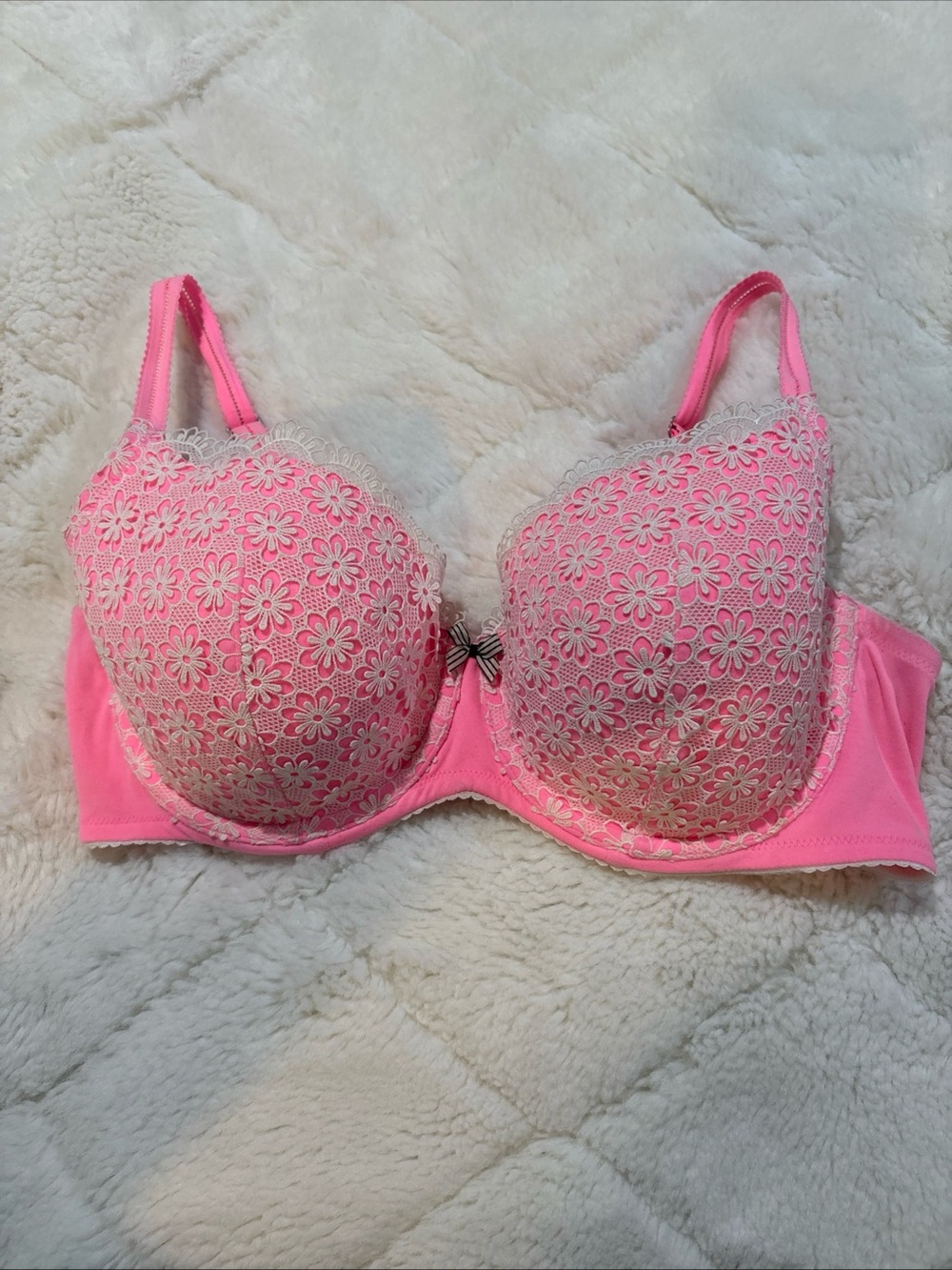 Victoria Secret Body By Victoria Lined Demi  Bra- Pink W/Daisy Lace 38D